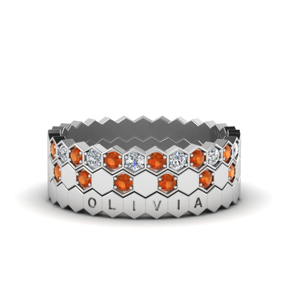 engraved-hexagon-diamond-promise-stacking-rings-with-orange-sapphire-in-white-gold-FD9187GSAORANGLE5-NL-WG
