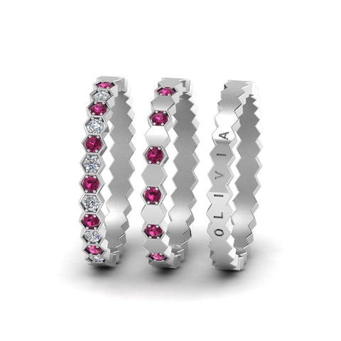 engraved-hexagon-diamond-promise-stacking-rings-with-pink-sapphire-in-white-gold-FD9187GSADRPIANGLE5-NL-WG