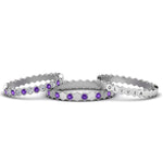 Load image into Gallery viewer, engraved-hexagon-diamond-promise-stacking-rings-with-purple-topaz-in-white-gold-FD9187GVITOANGLE5-NL-WG
