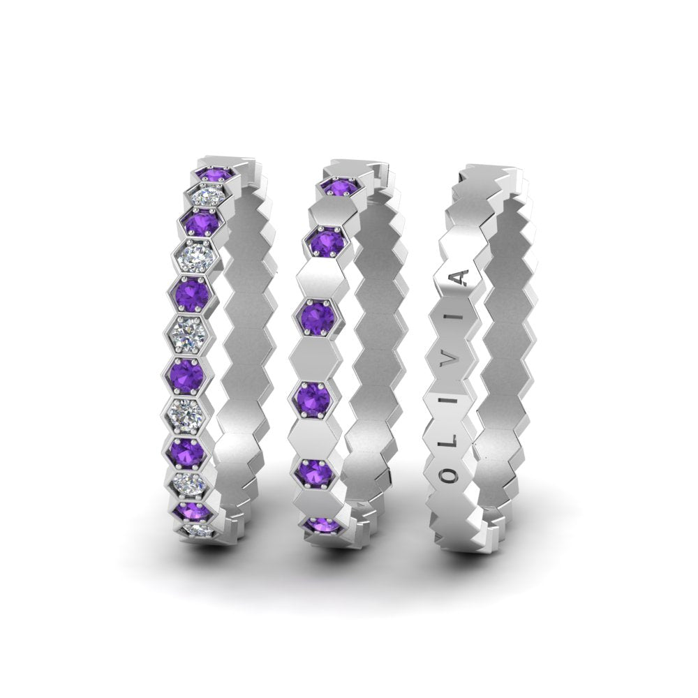 engraved-hexagon-diamond-promise-stacking-rings-with-purple-topaz-in-white-gold-FD9187GVITOANGLE5-NL-WG