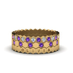 Load image into Gallery viewer, engraved-hexagon-diamond-promise-stacking-rings-with-purple-topaz-in-yellow-gold-FD9187GVITOANGLE5-NL-YG
