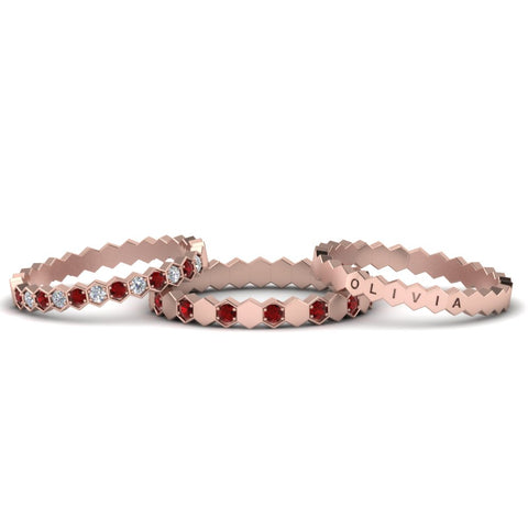 engraved-hexagon-diamond-promise-stacking-rings-with-ruby-in-rose-gold-FD9187GRUDRANGLE5-NL-RG