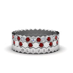 Load image into Gallery viewer, engraved-hexagon-diamond-promise-stacking-rings-with-ruby-in-white-gold-FD9187GRUDRANGLE5-NL-WG
