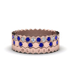 Load image into Gallery viewer, engraved-hexagon-diamond-promise-stacking-rings-with-sapphire-in-rose-gold-FD9187GSABLANGLE5-NL-RG
