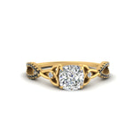 Load image into Gallery viewer, entwined-celtic-cushion-cut-love-knot-black-diamond-engagement-ring-in-yellow-gold-FD9306CURGBLACK-NL-YG
