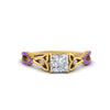 Load image into Gallery viewer, entwined-celtic-princess-cut-love-knot-purple-topaz-engagement-ring-in-yellow-gold-FD9306PRRGVITO-NL-YG