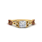Load image into Gallery viewer, entwined-celtic-princess-cut-love-knot-ruby-engagement-ring-in-yellow-gold-FD9306PRRGRUDR-NL-YG
