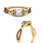 Load image into Gallery viewer, entwined-celtic-princess-cut-love-knot-ruby-engagement-ring-in-yellow-gold-FD9306PRRGRUDR-NL-YG
