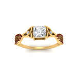 Load image into Gallery viewer, entwined-celtic-princess-cut-love-knot-ruby-engagement-ring-in-yellow-gold-FD9306PRRGRUDR-NL-YG

