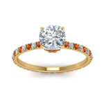 Load image into Gallery viewer, eternity-hidden-halo-cushion-cut-diamond-engagement-ring-with-orange-sapphire-in-FD-9168CURGSAORANGLE3-NL-YG
