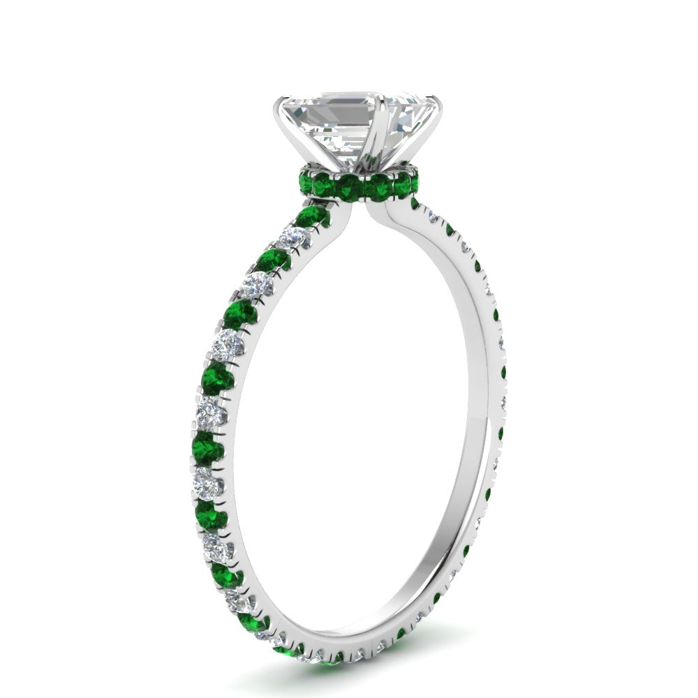 eternity-hidden-halo-emerald-cut-diamond-engagement-ring-with-emerald-in-FD-9168EMRGEMGRANGLE3-NL-WG