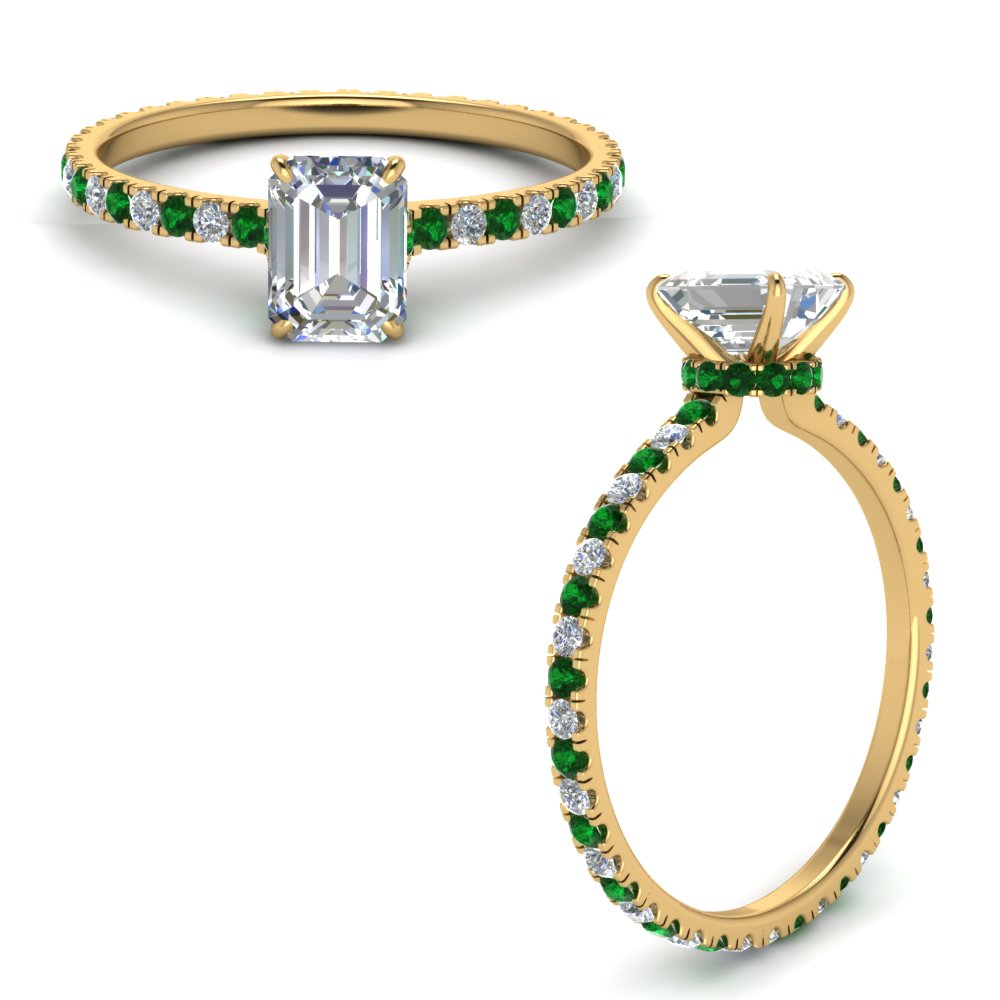 eternity-hidden-halo-emerald-cut-diamond-engagement-ring-with-emerald-in-FD-9168EMRGEMGRANGLE3-NL-YG