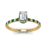 Load image into Gallery viewer, eternity-hidden-halo-emerald-cut-diamond-engagement-ring-with-emerald-in-FD-9168EMRGEMGRANGLE3-NL-YG