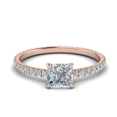 Princess Cut Lab Grown Under Halo Pave Engagement Ring