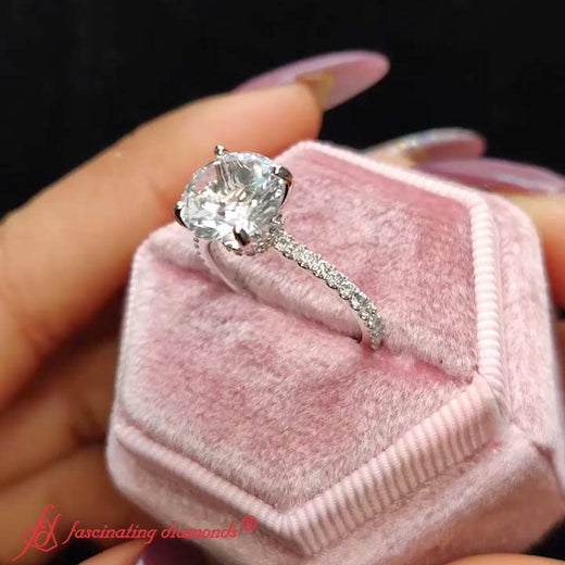 Eternity Round Cut Hidden Halo Engagement Ring