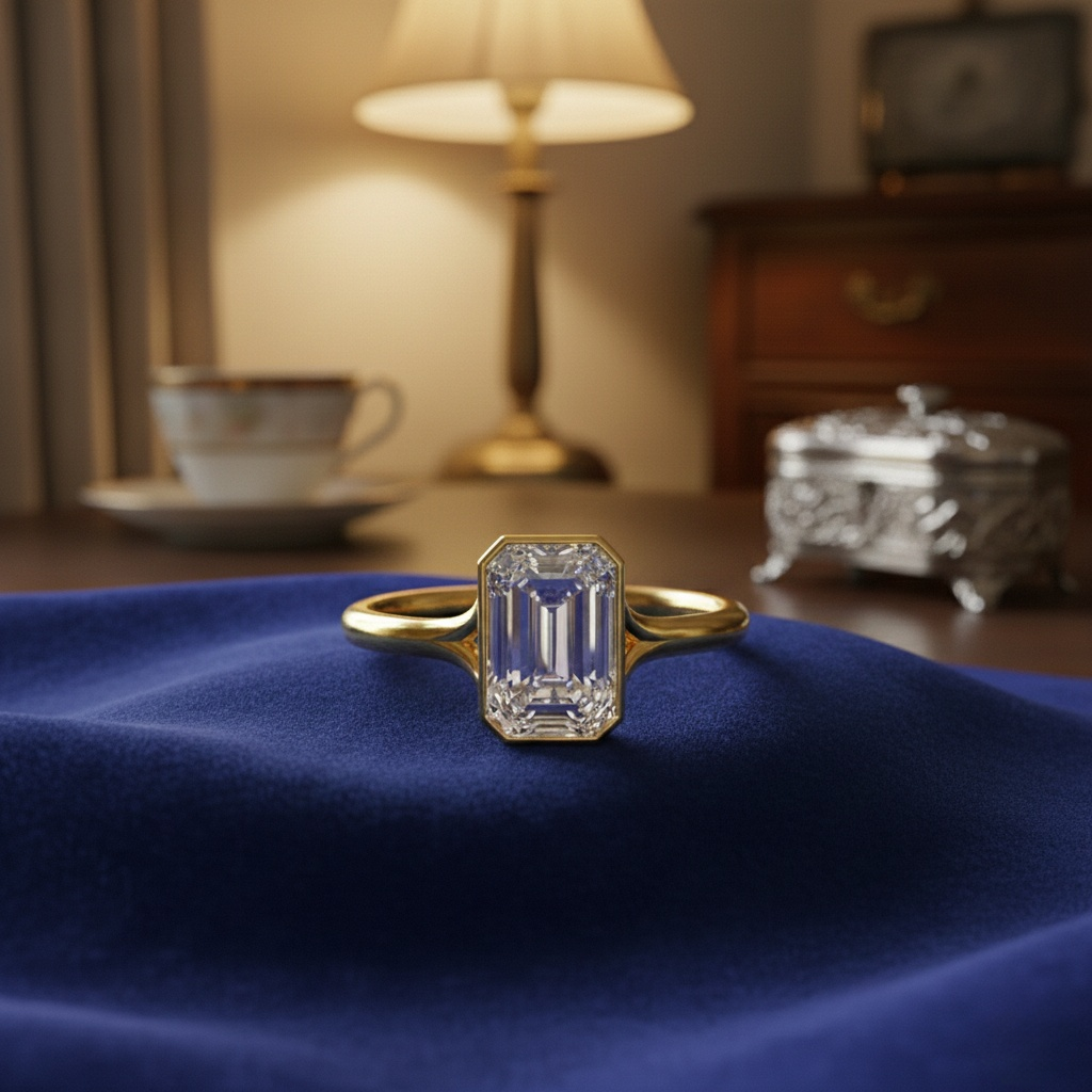 Bezel Set Emerald Cut Engagement Rings