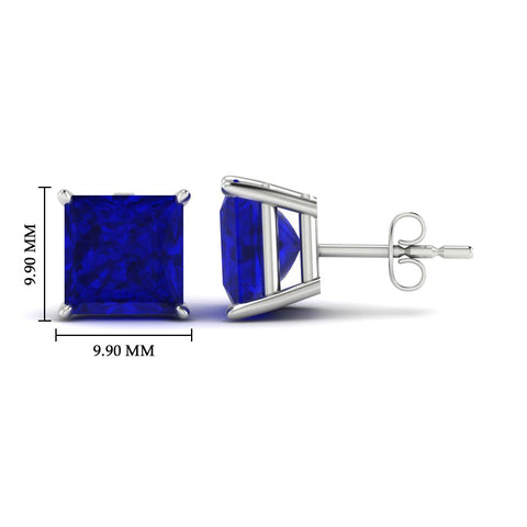 Princess Cut 4 Prong Lab Sapphire Stud Earrings