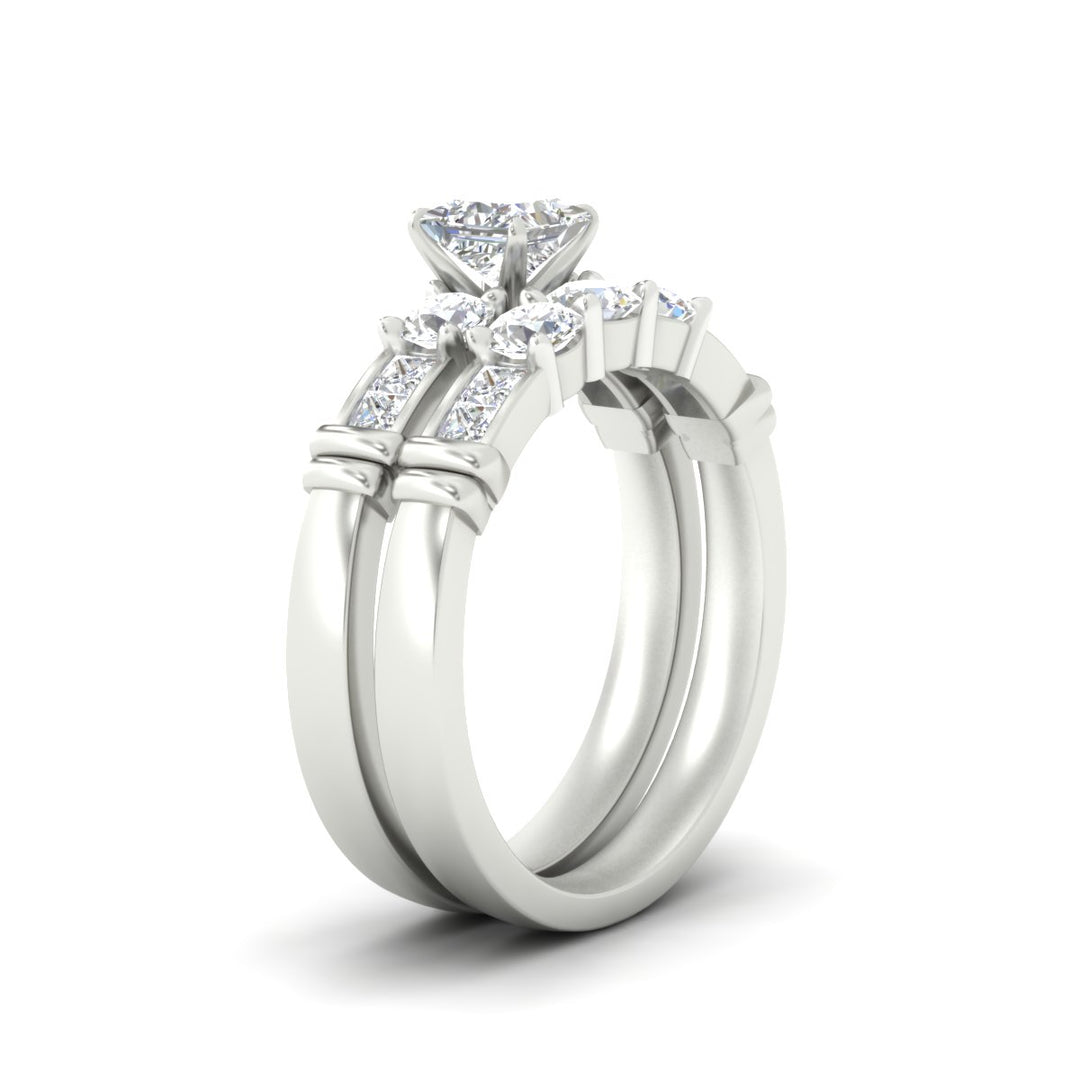 Lab Grown Princess Cut Channel Bar Wedding Ring Set