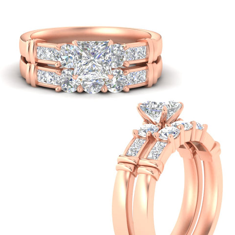 Lab Grown Princess Cut Channel Bar Wedding Ring Set