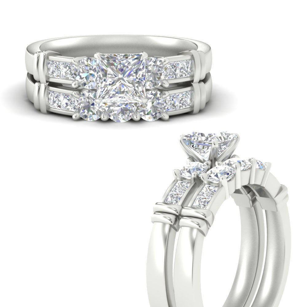 Lab Grown Princess Cut Channel Bar Wedding Ring Set