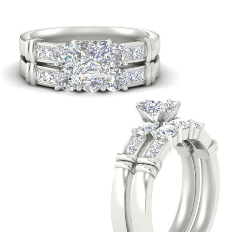 Lab Grown Princess Cut Channel Bar Wedding Ring Set