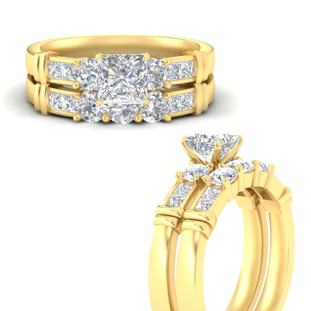 Lab Grown Princess Cut Channel Bar Wedding Ring Set