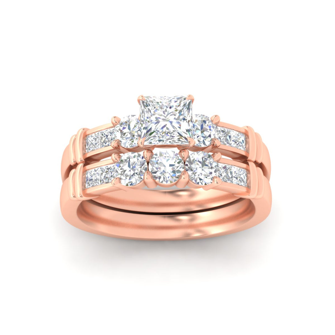 Lab Grown Princess Cut Channel Bar Wedding Ring Set
