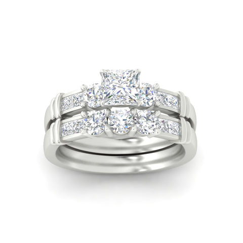 Lab Grown Princess Cut Channel Bar Wedding Ring Set