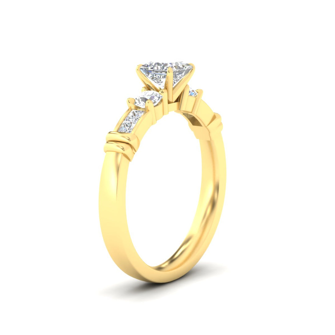 Princess Cut Channel Bar Set Diamond Ring