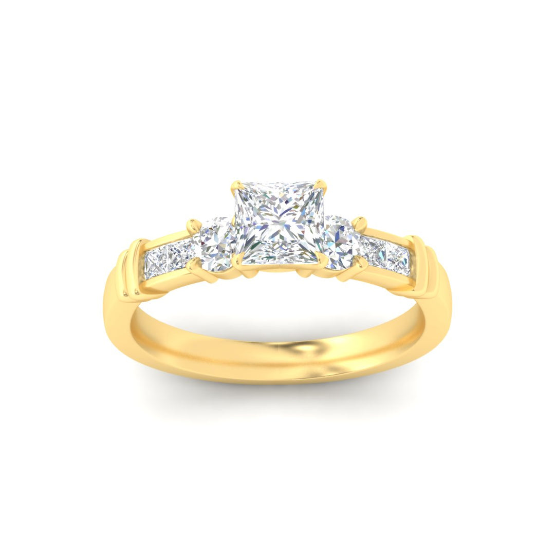Princess Cut Channel Bar Set Diamond Ring