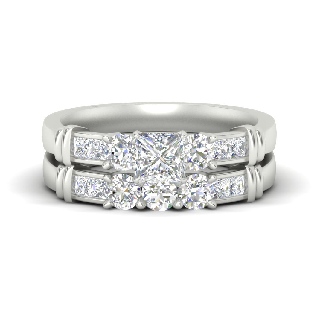 Princess Cut Channel Bar Diamond Bridal Set
