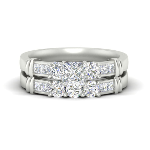 Lab Grown Princess Cut Channel Bar Wedding Ring Set