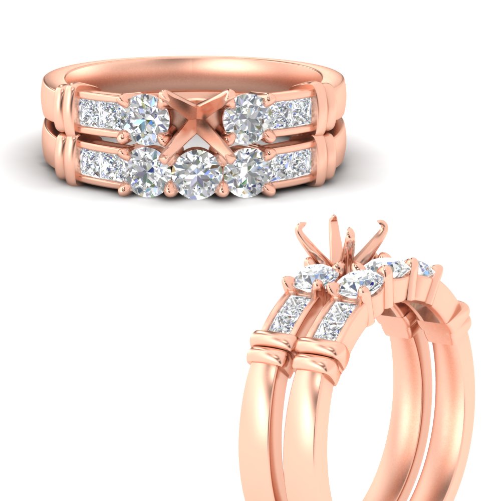 Semi Mount Channel Bar Diamond Wedding Ring Set