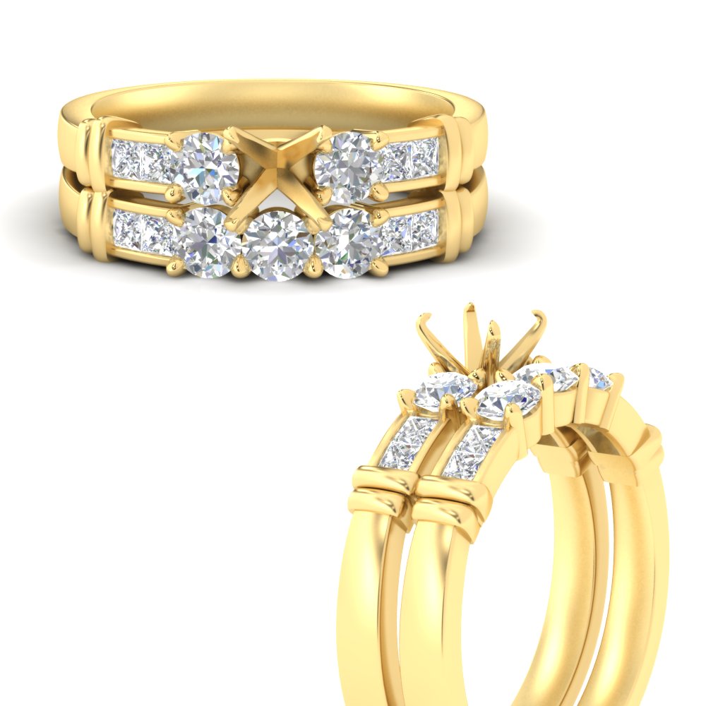 Semi Mount Channel Bar Diamond Wedding Ring Set