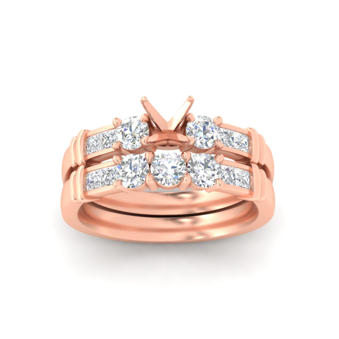 Semi Mount Channel Bar Diamond Wedding Ring Set