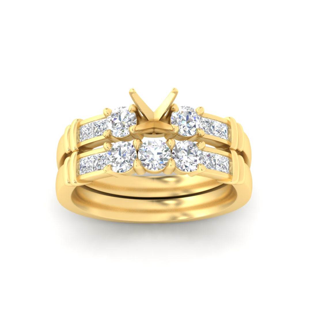 Semi Mount Channel Bar Diamond Wedding Ring Set