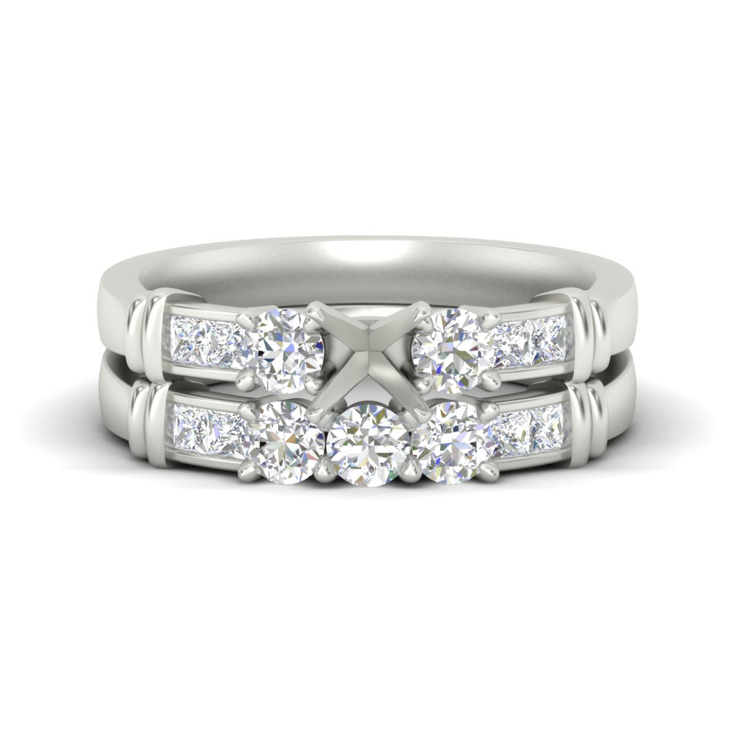 Semi Mount Channel Bar Diamond Wedding Ring Set