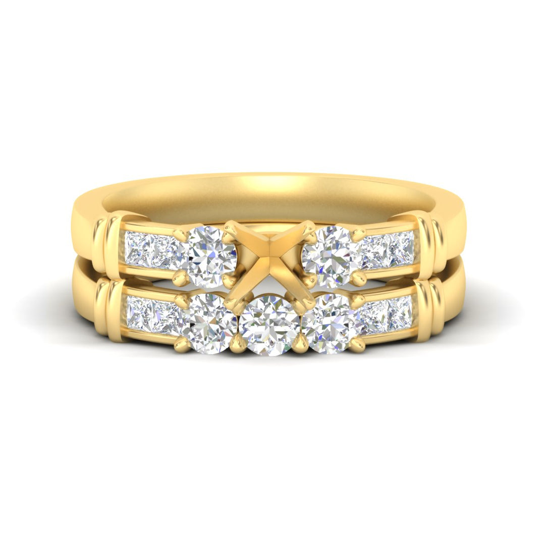 Semi Mount Channel Bar Diamond Wedding Ring Set