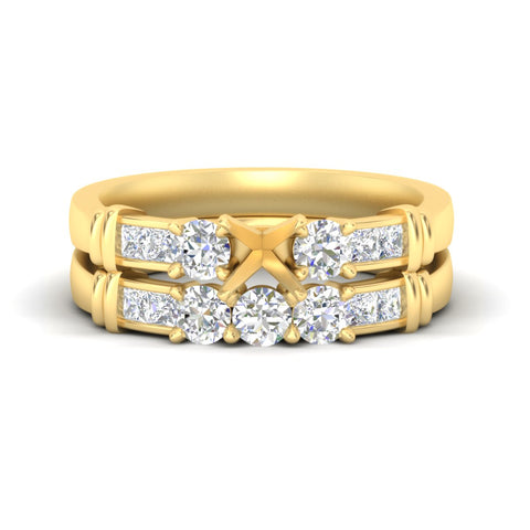 Semi Mount Channel Bar Diamond Wedding Ring Set