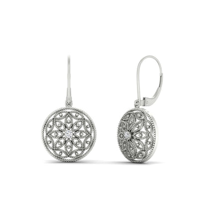 Diamond Filigree Circle Drop Lab Grown Lever Back Earring