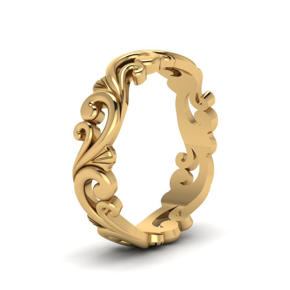 filigree-simple-gold-wedding-band-for-women-in-14K-yellow-gold-FD50063BANGLE2-NL-YG