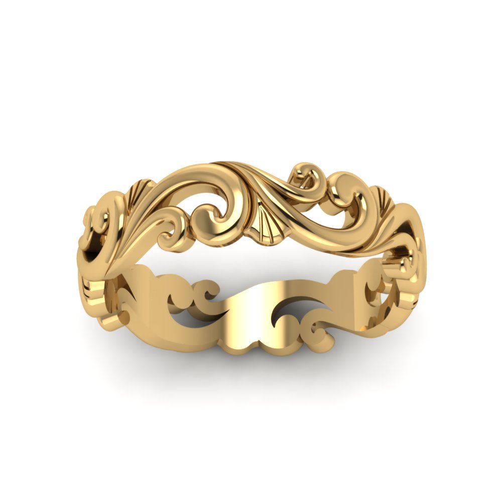 filigree-simple-gold-wedding-band-for-women-in-14K-yellow-gold-FD50063BANGLE5-NL-YG