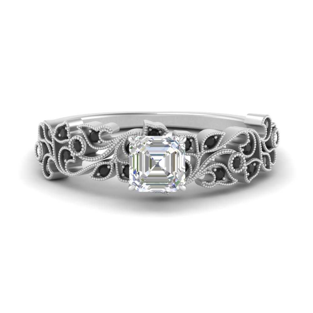 Asscher Cut Filigree Wide Band Engagement Ring