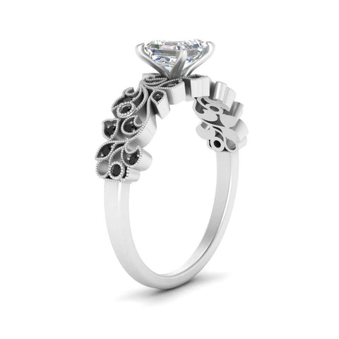 Asscher Cut Filigree Wide Band Engagement Ring
