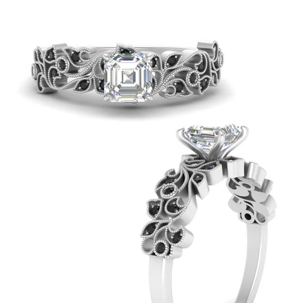 Asscher Cut Filigree Wide Band Engagement Ring