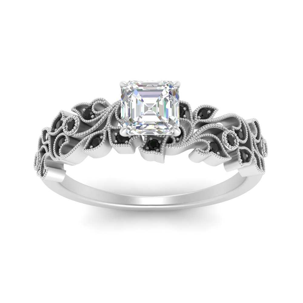 Asscher Cut Filigree Wide Band Engagement Ring