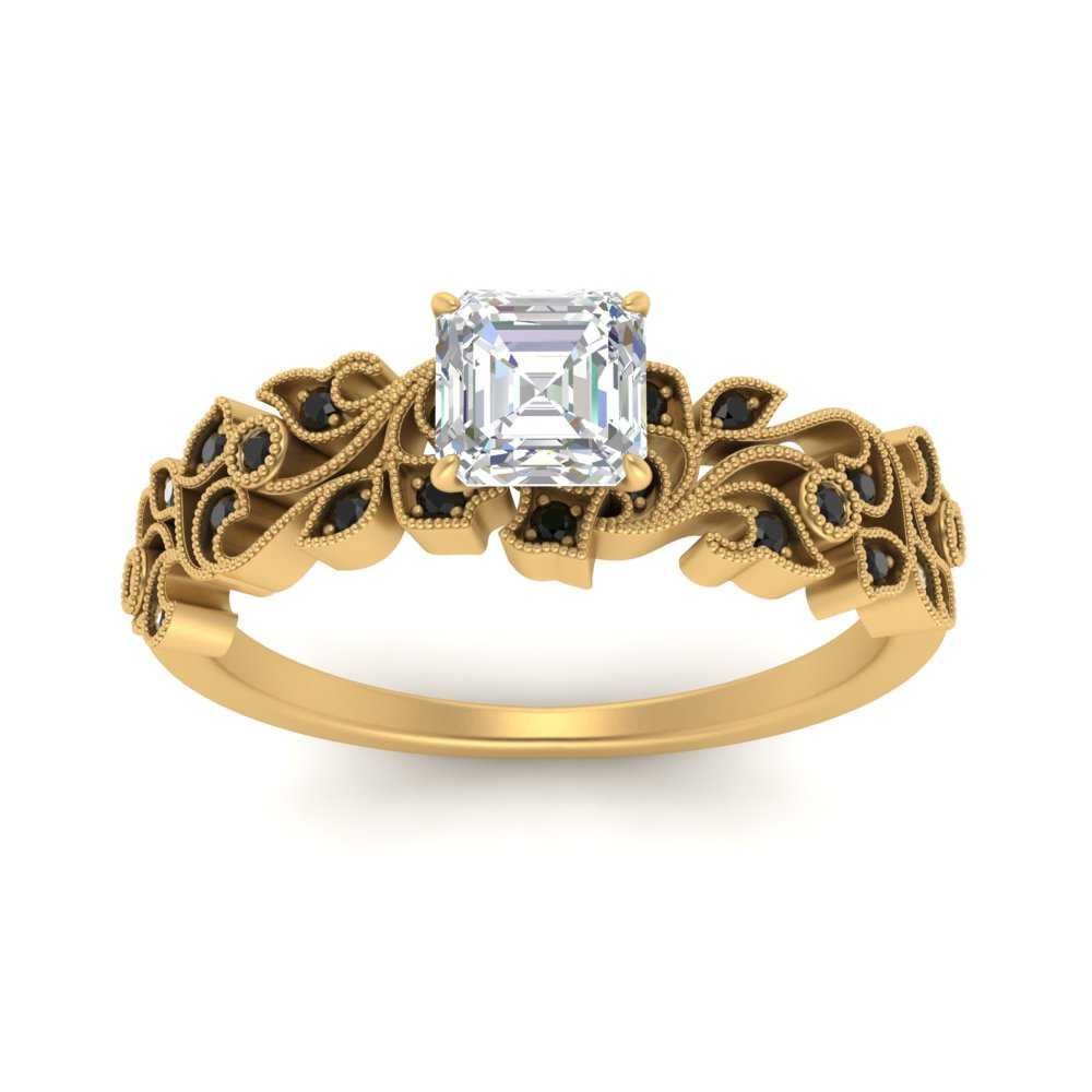 Asscher Cut Filigree Wide Band Engagement Ring