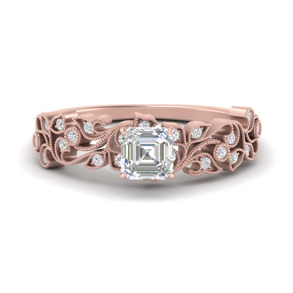Asscher Cut Filigree Wide Band Engagement Ring