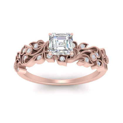 Asscher Cut Lab Grown Diamond Handcrafted Filigree Engagement Ring
