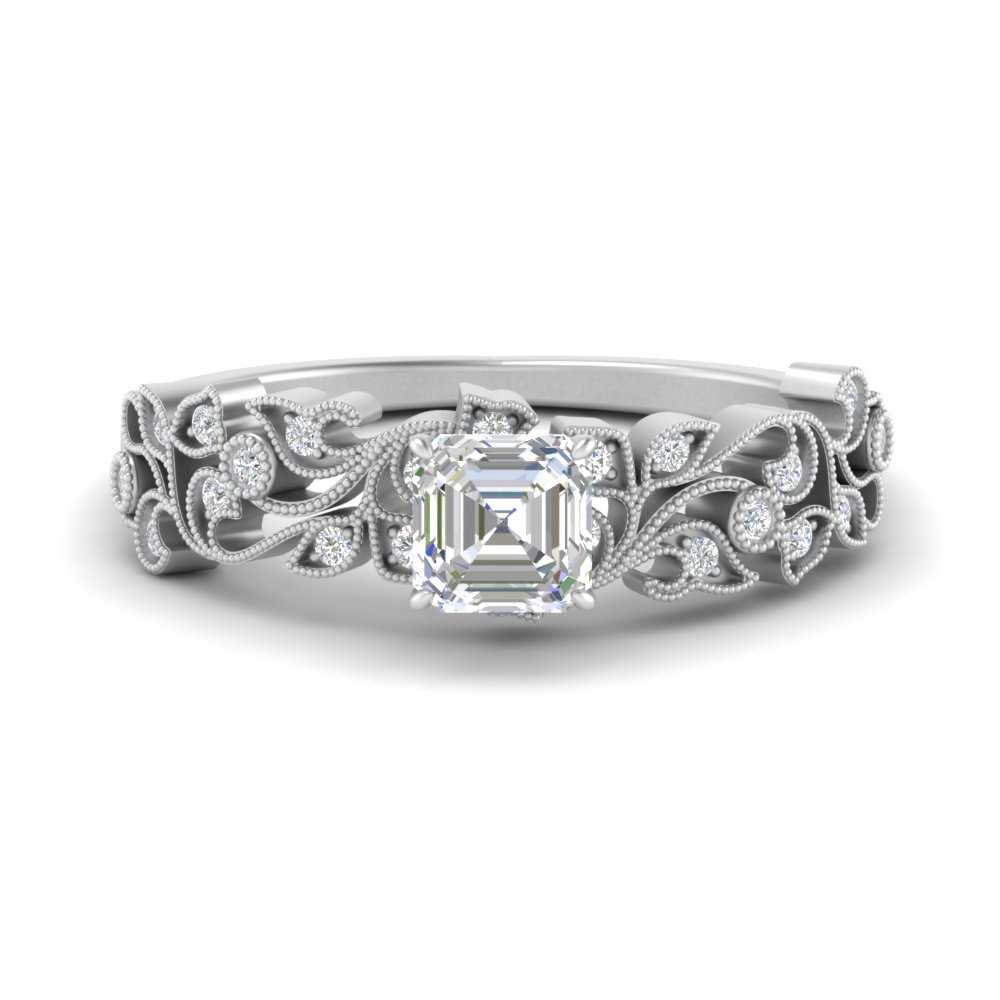 Asscher Cut Filigree Wide Band Engagement Ring
